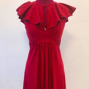 She-Bible burgundy cape collared flared dress